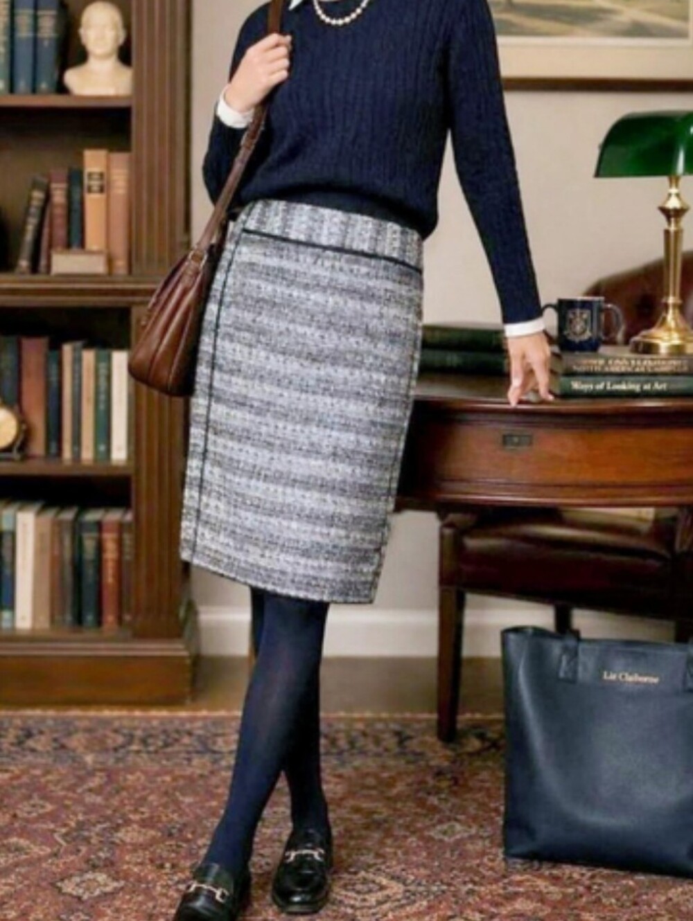 Liz Claiborne Tweed Pencil Skirt - Black & White Career Chic 8
